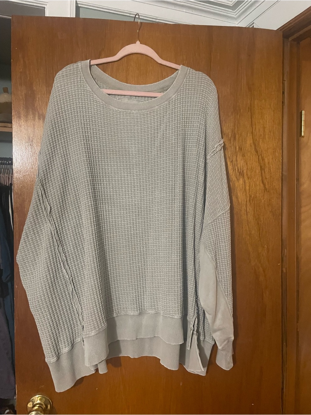 American Eagle Outfitters Light Green Waffle-Knit Crewneck Sweater